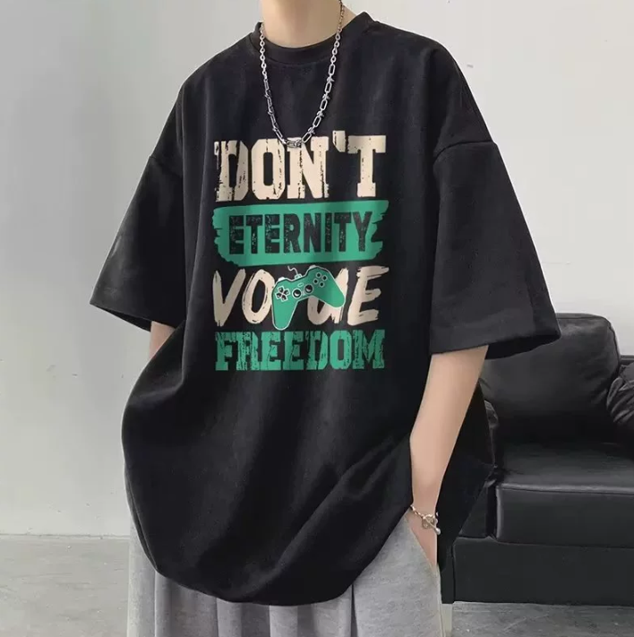 Summer short-sleeved loose T-shirt for men trendy casual half-sleeve base layer five-quarter sleeve top - Color Black