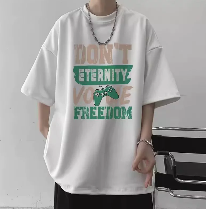 Summer short-sleeved loose T-shirt for men trendy casual half-sleeve base layer five-quarter sleeve top - Color White