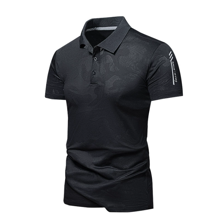 Camouflage Ice Silk Polo Shirt Men's Summer Thin Casual Short-Sleeve T-Shirt Breathable - Color Black