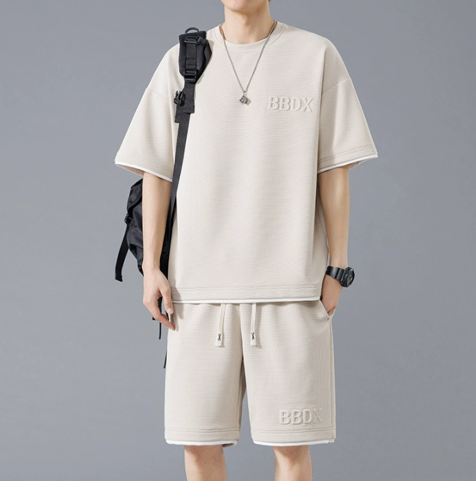 Men's Summer Sports Suit Ice Silk Quick-Drying Short-Sleeve Plus Size Casual Loose Fit Trendy - Color White