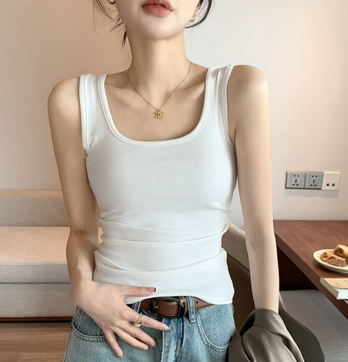 New summer women's wide-shoulder vest base layer inner tank top - White