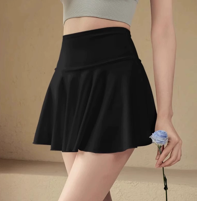 New style two-piece sports mini skirt for women summer anti-exposure yoga skirt running fitness tennis badminton skirt - Black