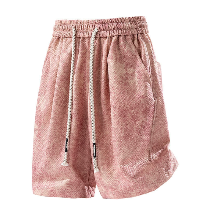 Men's plus-size tie-dye shorts new summer style loose fit sporty trendy casual pants -Pink